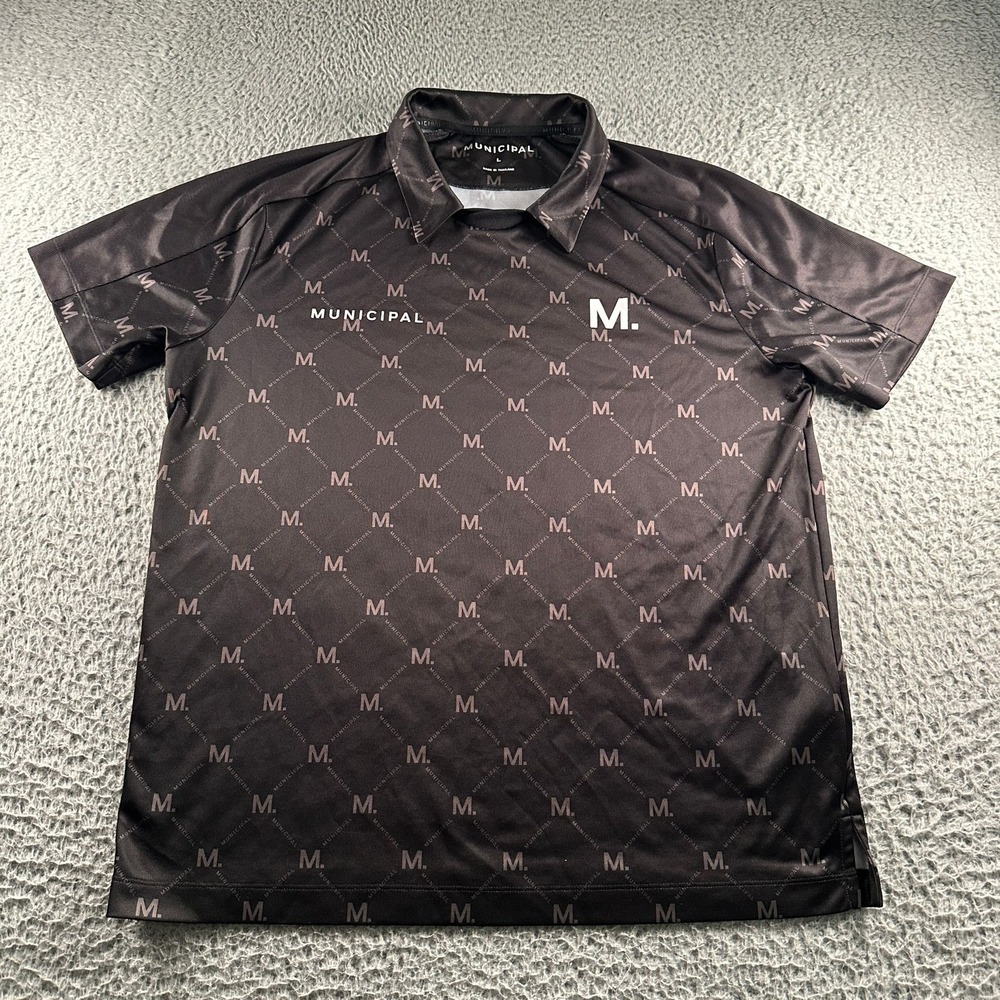 Municipal Sportcross Crewed Crew Polo Shirt Mens‎ L All Over Logo Jersey Style